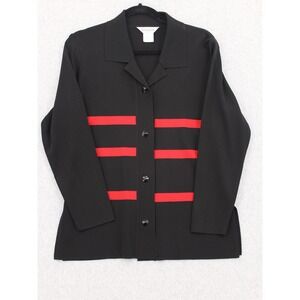 Misook Black Red Striped Button Front Knit Jacket Size S Professional